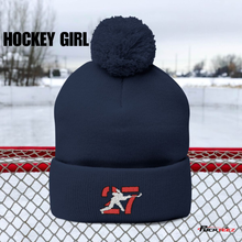 Load image into Gallery viewer, Personalized Hockey Number Pom Pom Beanie/Winter Hat