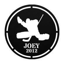 Load image into Gallery viewer, Hockey_Goalie_Metal_Sign_Black_Transparent_Mockup.png
