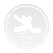 Load image into Gallery viewer, Hockey_Goalie_Metal_Sign_White_Transparent_Mockup.png