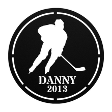 Load image into Gallery viewer, Personalized_Hockey_Goalie_Metal_Sign_Black_Transparent_Mockup.png
