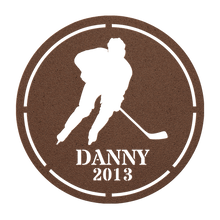 Load image into Gallery viewer, Personalized_Hockey_Goalie_Metal_Sign_Copper_Transparent_Mockup.png