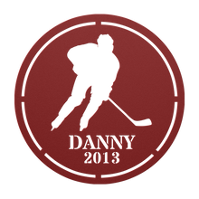 Load image into Gallery viewer, Personalized_Hockey_Goalie_Metal_Sign_Red_Transparent_Mockup.png