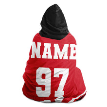Load image into Gallery viewer, Personalized Red/Black/White Hockey Hooded Blanket