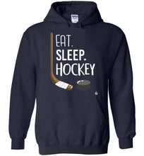 Load image into Gallery viewer, Unisex Navy Hockey Hoodie for the Hockey Fan, Hockey Player or Hockey Parent