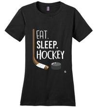 Load image into Gallery viewer, Black Womens Hockey Shirt for Dedicated Hockey Moms, Hockey Players and Hockey Fans