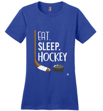 Load image into Gallery viewer, Royal Blue Womens Hockey Shirt for Dedicated Hockey Moms, Hockey Players and Hockey Fans
