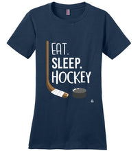 Load image into Gallery viewer, Navy Womens Hockey Shirt for Dedicated Hockey Moms, Hockey Players and Hockey Fans