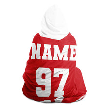 Load image into Gallery viewer, Personalized Red/White Hockey Hooded Blanket