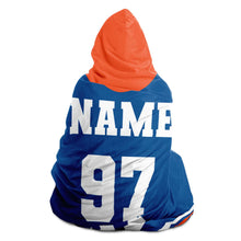 Load image into Gallery viewer, Personalized Royal/Orange Hockey Hooded Blanket