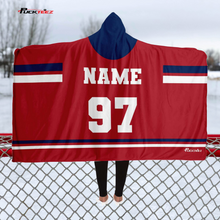 Load image into Gallery viewer, Personalized Red/Blue Hockey Hooded Blanket