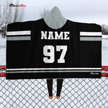Load image into Gallery viewer, Personalized Black/Silver/White Hockey Hooded Blanket