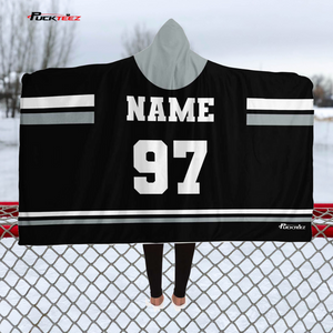 Personalized Black/Silver/White Hockey Hooded Blanket