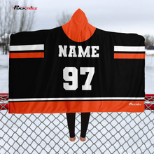 Load image into Gallery viewer, Personalized Black/Orange Hockey Hooded Blanket