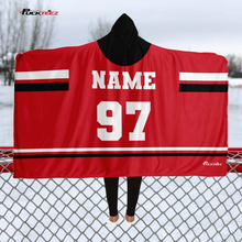 Load image into Gallery viewer, Personalized Red/Black/White Hockey Hooded Blanket