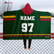 Load image into Gallery viewer, Personalized Green/Red/Gold Hockey Hooded Blanket
