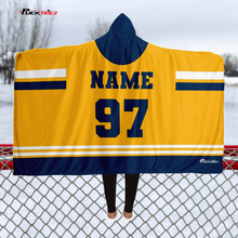 Load image into Gallery viewer, Personalized Gold/Blue Hockey Hooded Blanket