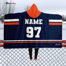 Load image into Gallery viewer, Personalized Navy/Orange Hockey Hooded Blanket