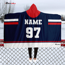 Load image into Gallery viewer, Personalized Navy/Red Hockey Hooded Blanket
