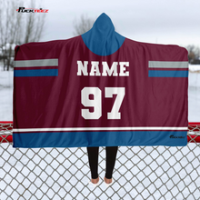 Load image into Gallery viewer, Personalized Maroon/Blue Hockey Hooded Blanket