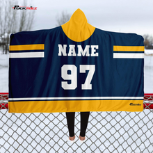 Load image into Gallery viewer, Personalized Navy/Yellow Hockey Hooded Blanket