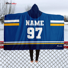 Load image into Gallery viewer, Personalized Blue/Yellow Hockey Hooded Blanket