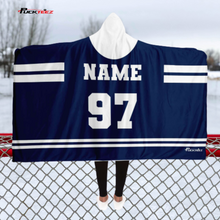 Load image into Gallery viewer, Personalized Navy/White Hockey Hooded Blanket