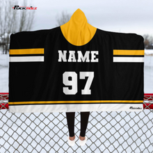 Load image into Gallery viewer, Personalized Black/Yellow Hockey Hooded Blanket