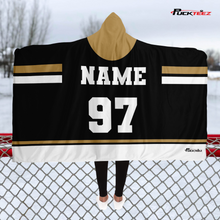 Load image into Gallery viewer, Personalized Black/Gold Hockey Hooded Blanket