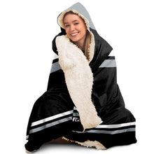 Load image into Gallery viewer, Personalized Black/Silver/White Hockey Hooded Blanket

