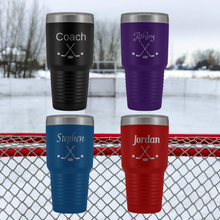 Load image into Gallery viewer, Personalized Hockey Tumblers with 4 colors and 6 different fonts