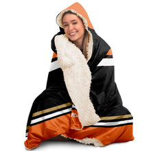 Load image into Gallery viewer, Personalized Black/Orange/Gold Hockey Hooded Blanket
