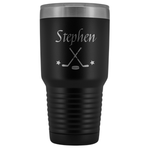 Black Hockey Tumbler with Customized Font and Name
