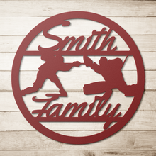 Load image into Gallery viewer, Personalized Hockey Family Metal Sign (Cursive)