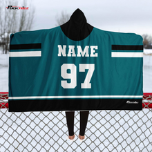 Load image into Gallery viewer, Personalized Teal Hockey Hooded Blanket
