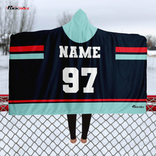 Load image into Gallery viewer, Personalized Blue/Teal Hockey Hooded Blanket