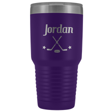 Load image into Gallery viewer, Purple Hockey Tumbler with Customized Font and Name

