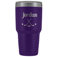 Load image into Gallery viewer, Purple Hockey Tumbler with Customized Font and Name