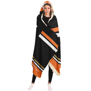 Personalized Black/Orange/Gold Hockey Hooded Blanket