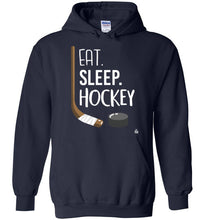 Load image into Gallery viewer, Unisex Navy Hockey Hoodie for the Hockey Fan, Hockey Player or Hockey Parent
