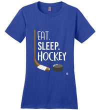 Load image into Gallery viewer, Royal Blue Womens Hockey Shirt for Dedicated Hockey Moms, Hockey Players and Hockey Fans
