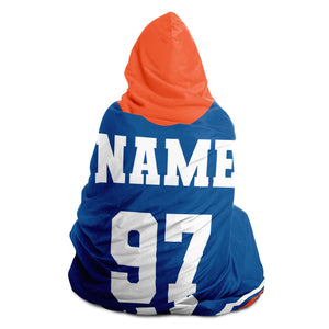 Personalized Royal/Orange Hockey Hooded Blanket