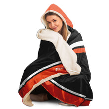 Load image into Gallery viewer, Personalized Black/Orange Hockey Hooded Blanket
