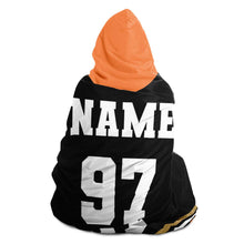 Load image into Gallery viewer, Personalized Black/Orange/Gold Hockey Hooded Blanket
