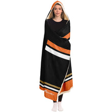 Load image into Gallery viewer, Personalized Black/Orange/Gold Hockey Hooded Blanket
