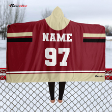 Load image into Gallery viewer, Personalized Red/Beige Hockey Hooded Blanket
