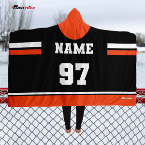 Personalized Black/Orange Hockey Hooded Blanket