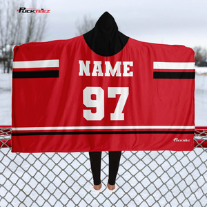 Personalized Red/Black/White Hockey Hooded Blanket