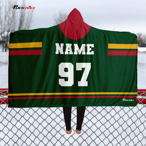 Personalized Green/Red/Gold Hockey Hooded Blanket