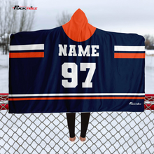 Load image into Gallery viewer, Personalized Navy/Orange Hockey Hooded Blanket

