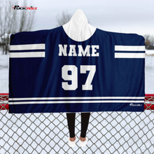 Load image into Gallery viewer, Personalized Navy/White Hockey Hooded Blanket
